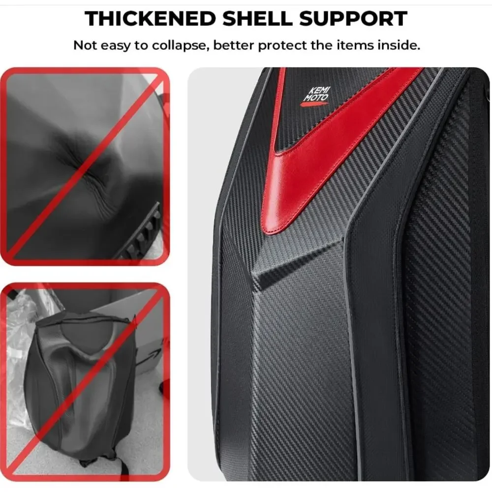 KEMIMOTO Motorcycle Backpack Waterproof Hard Shell Helmet Laptop Bag Black Red